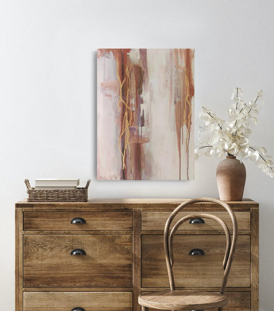 Original canvas artwork containing golds, copper, bronze, and textured white in the negative space