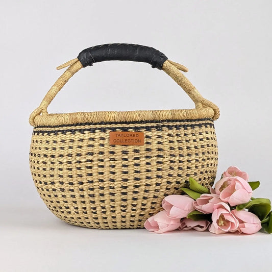 Black Doa Dot Bolga Basket Large