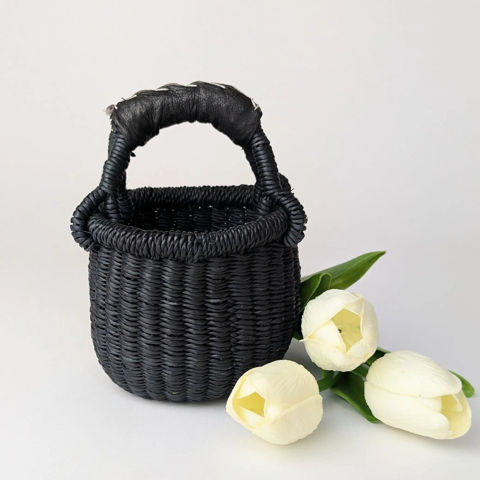 Black Mini Basket - Black Leather The Taylored Collection