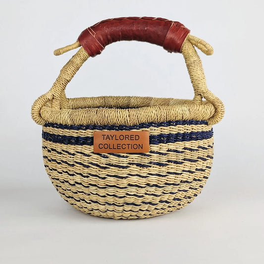 Flora Navy Petite Bolga Basket The Taylored Collection