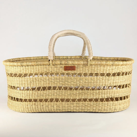 Open Weave Moses Basket w/ Cream Leather