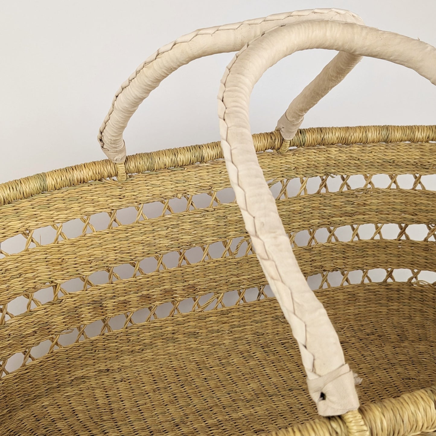 Open Weave Moses Basket w/ Cream Leather