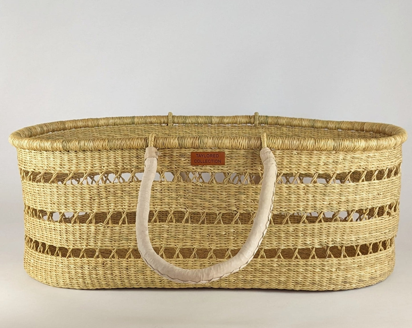 Open Weave Moses Basket w/ Cream Leather