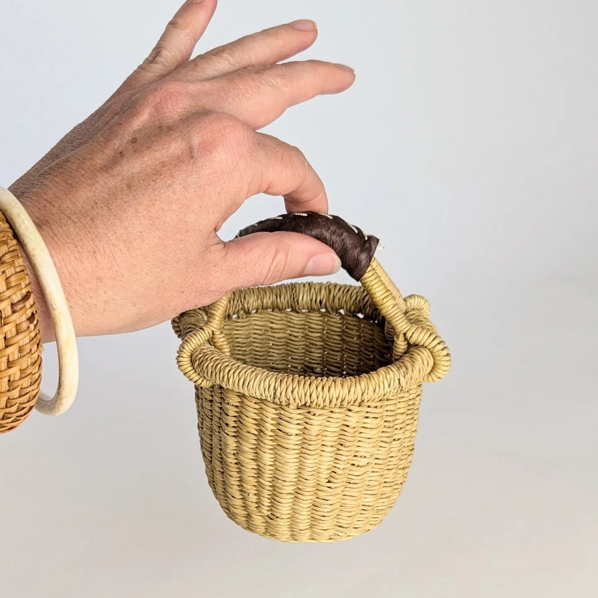 Natural Mini Basket - Brown Leather The Taylored Collection