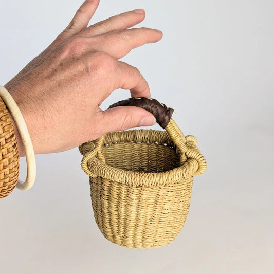 Natural Mini Basket - Brown Leather The Taylored Collection