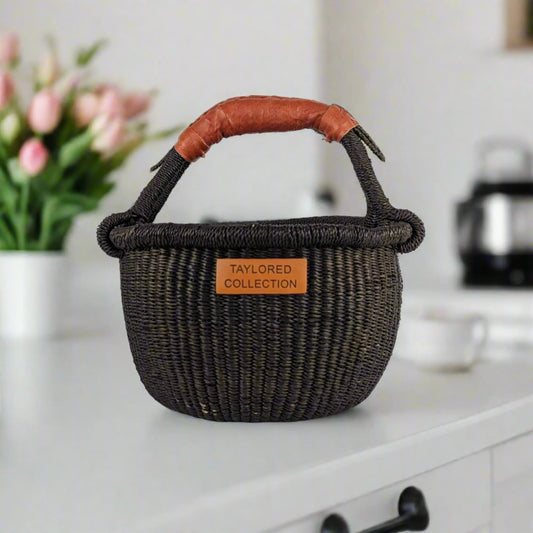 Petite Lome Bolga Basket - Leather Handle The Taylored Collection