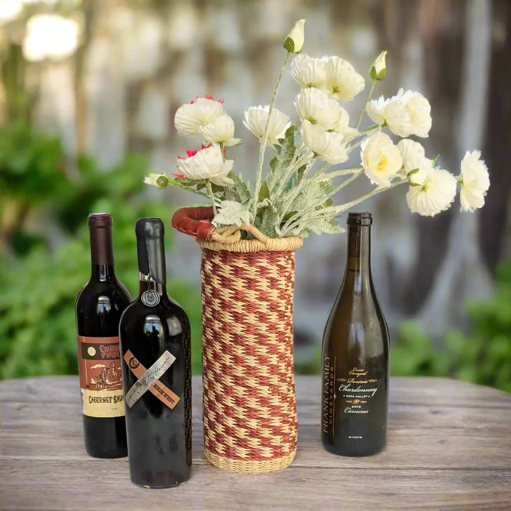 Wine Carrier - Rust Checkerd The Taylored Collection