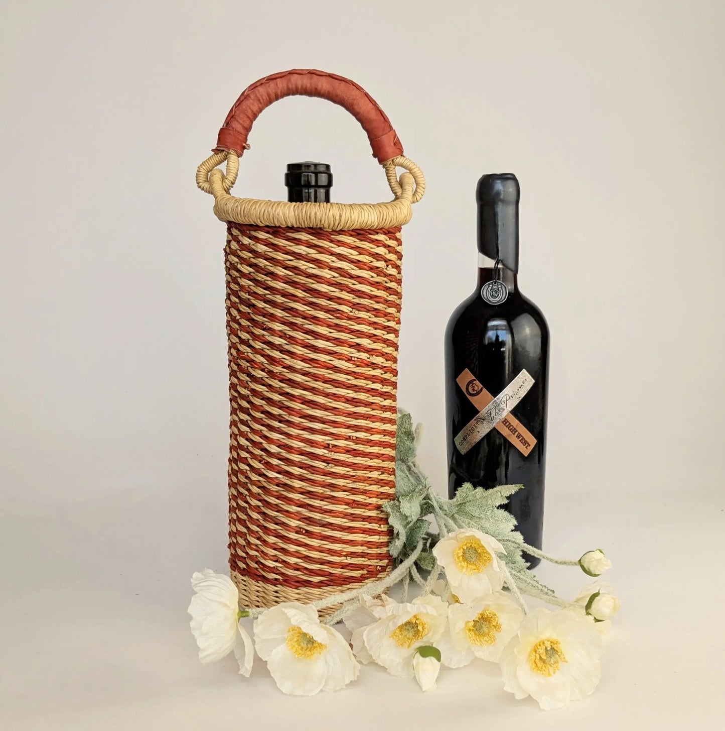 Wine Carrier - Rust Mini Stripe