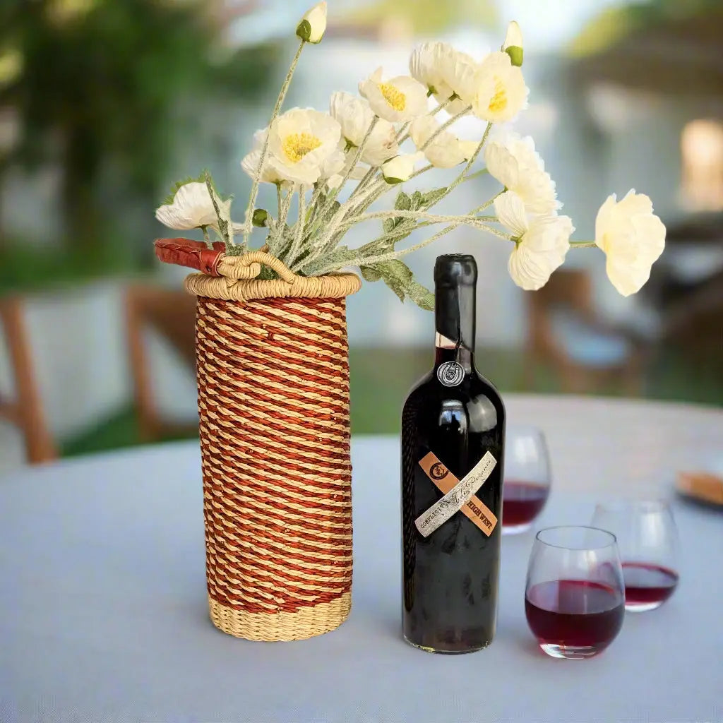Wine Carrier - Rust Mini Stripe