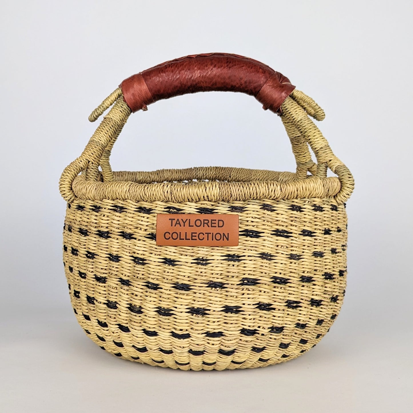 Petite Doa Dot Bolga Basket - Black Dot - Leather Handle