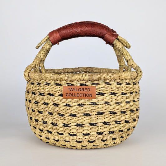 Petite Doa Dot Bolga Basket - Black Dot - Leather Handle