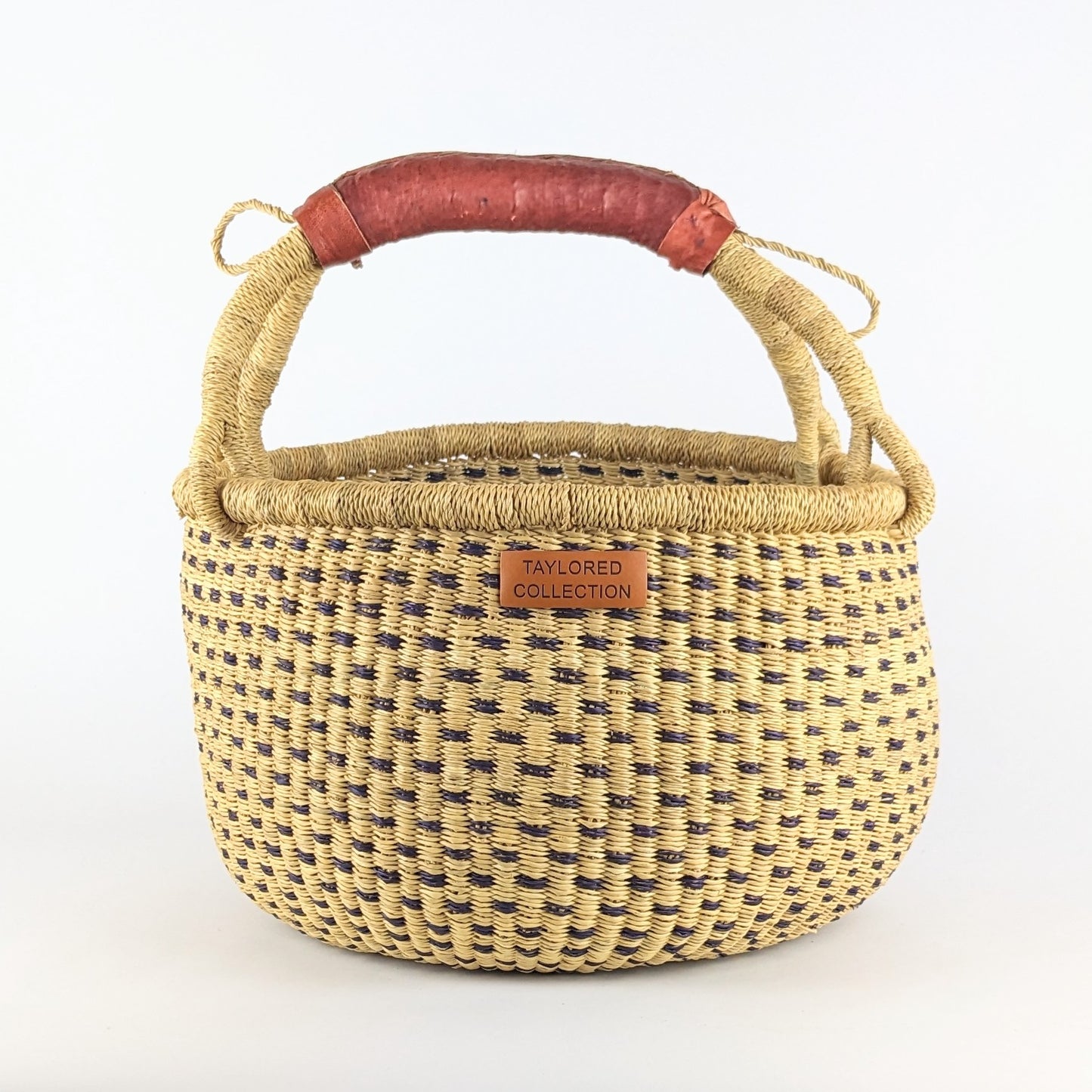 Large Doa Bolga Basket Navy - Natural Leather Handle