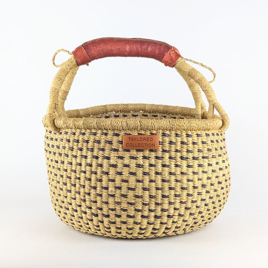 Large Doa Bolga Basket Navy - Natural Leather Handle