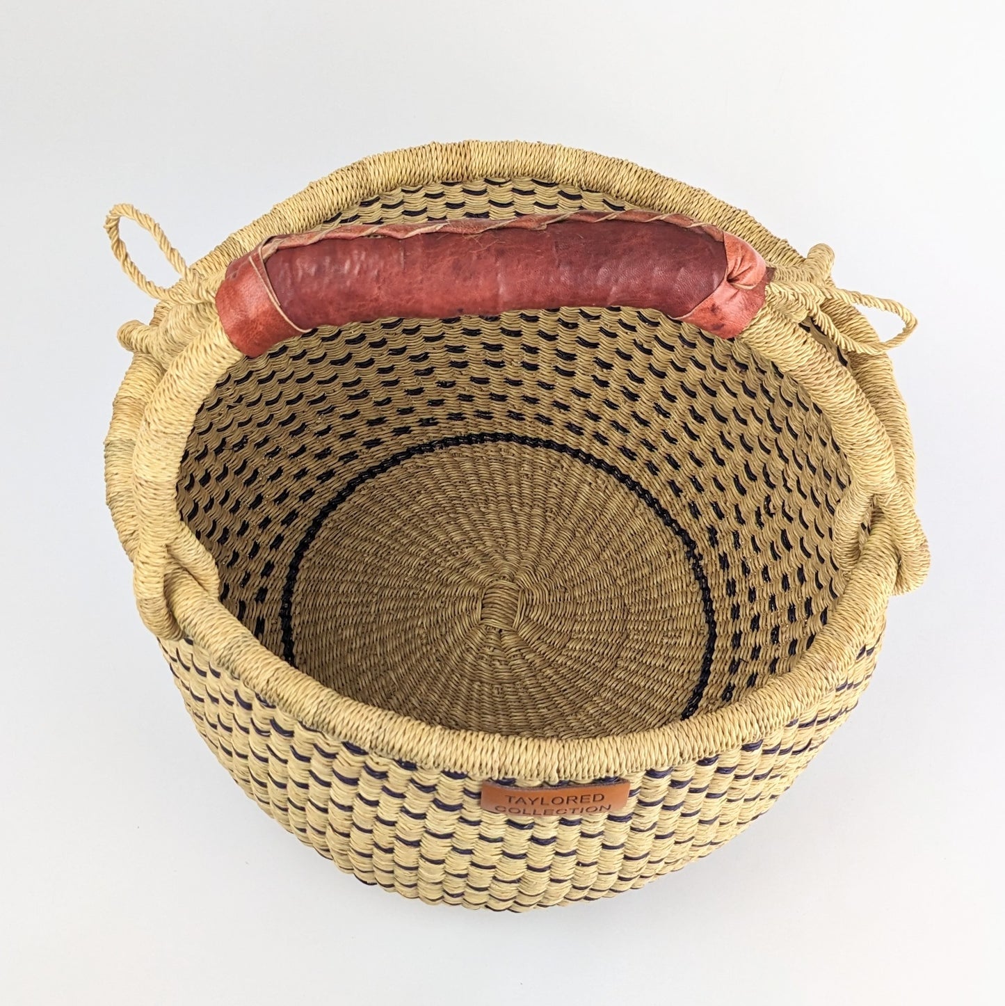 Large Doa Bolga Basket Navy - Natural Leather Handle