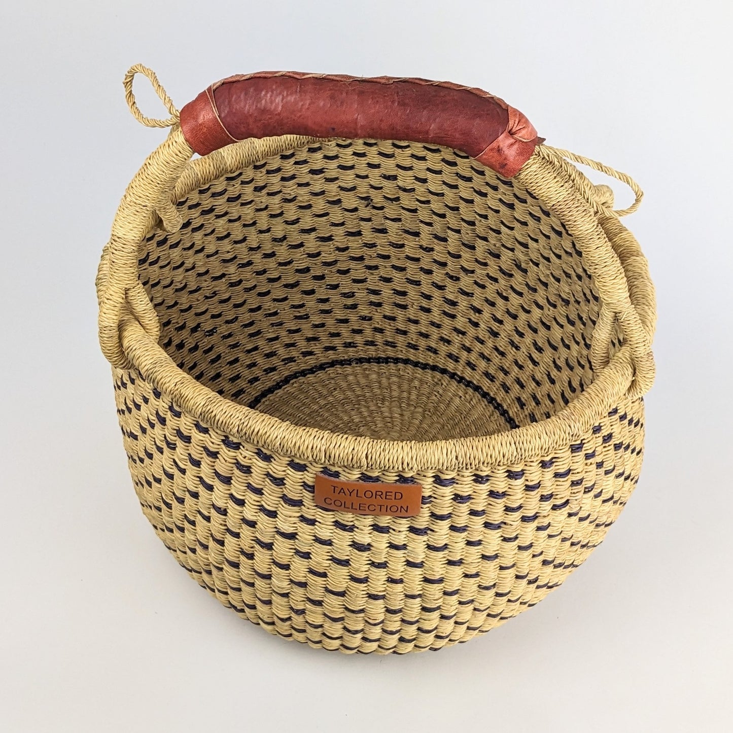 Large Doa Bolga Basket Navy - Natural Leather Handle