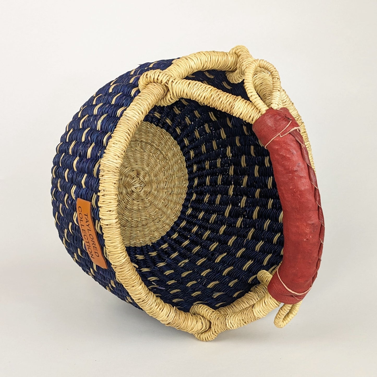 Ejo Navy Petite Bolga Basket - Natural Leather Handle