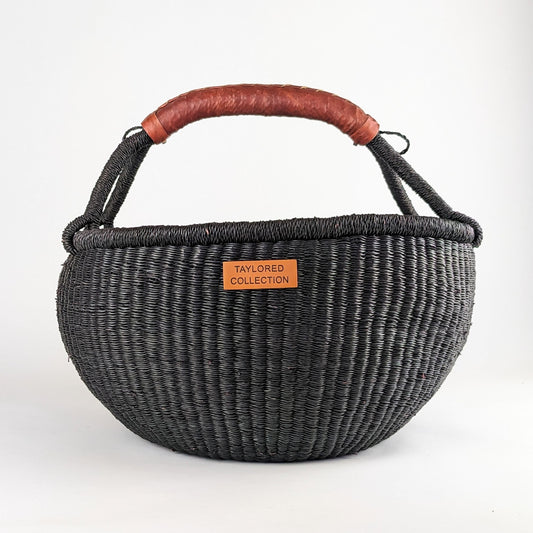 Large Lome Bolga Basket Black - Leather Handle