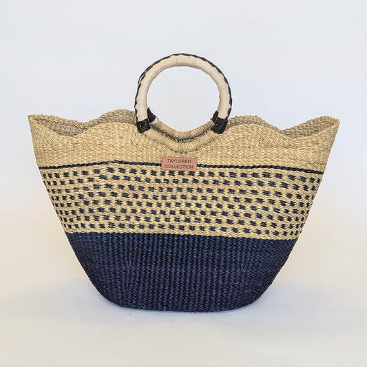 Navy Scalloped Tote - Large